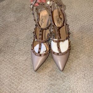 Valentino Rockstud Pointed Slingback in Taupe